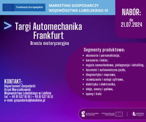 Obrazek dla: Międzynarodowe Targi Automechanika Frankfurt (Niemcy) w terminie 10-14.09.2024 r.